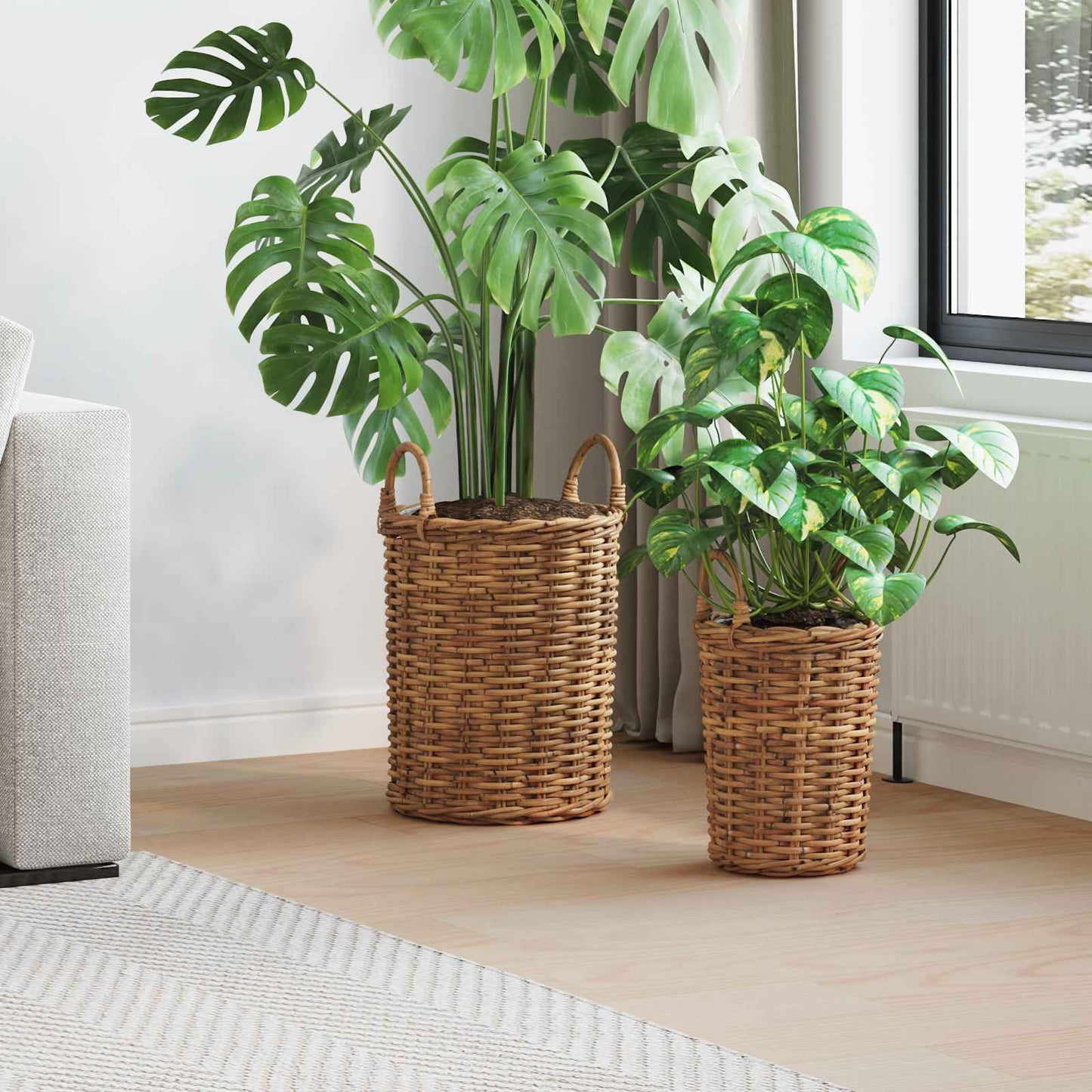 Cesto per Piante con archiviazione 2 pcs Marrone Rattan Kubu | homemem39