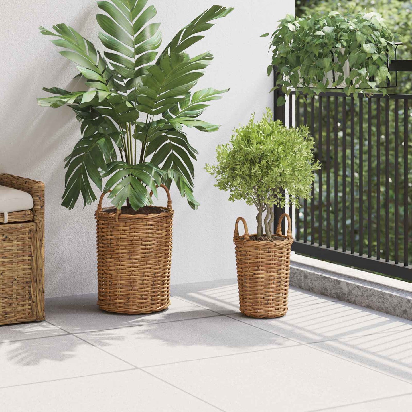 Cesto per Piante con archiviazione 2 pcs Marrone Rattan Kubu | homemem39