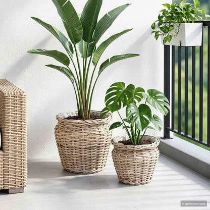 Cesto per Piante 2 pz Grigio naturale Rattan Kubu