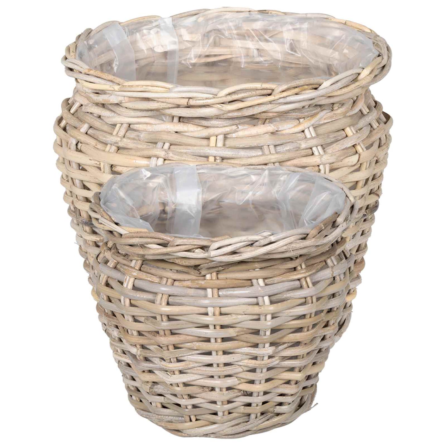 Cesto per Piante 2 pz Grigio naturale Rattan Kubu