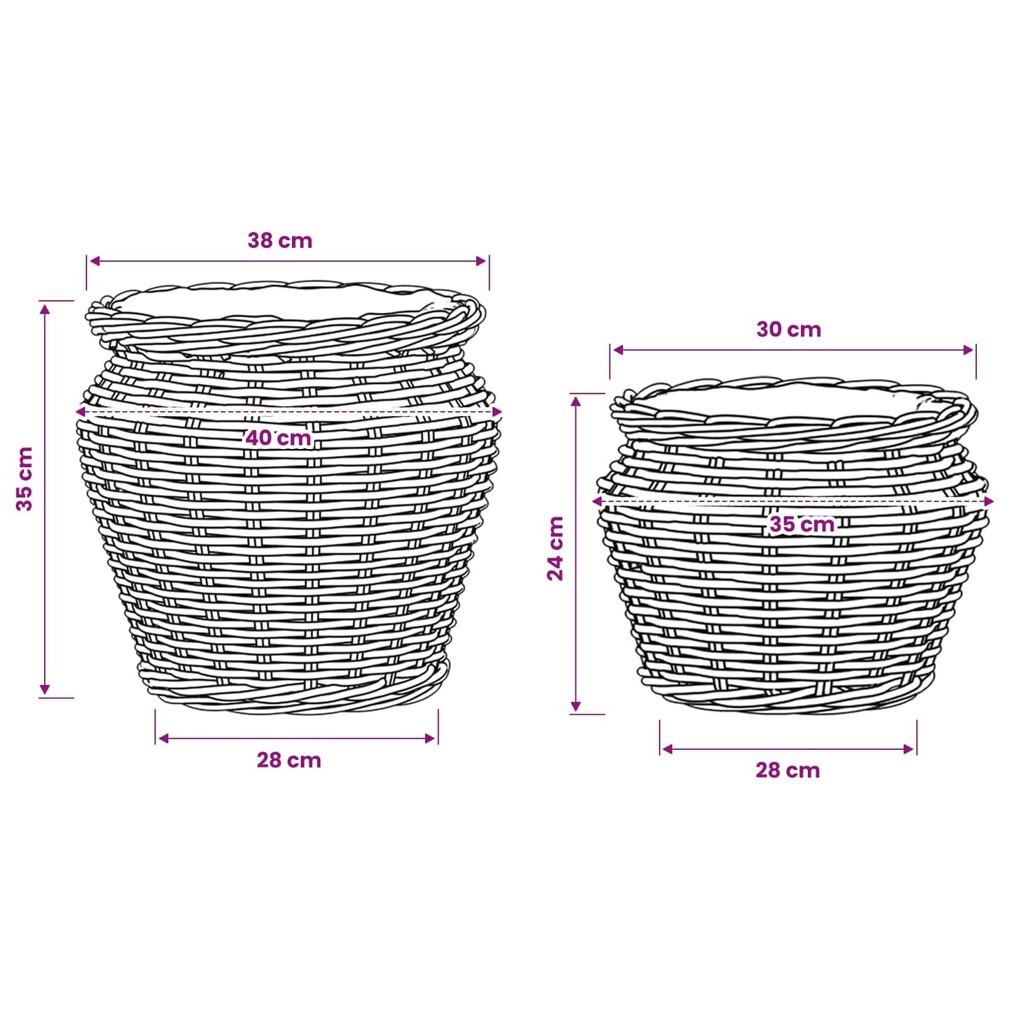 Cesto per Piante 2 pz Grigio naturale Rattan Kubu