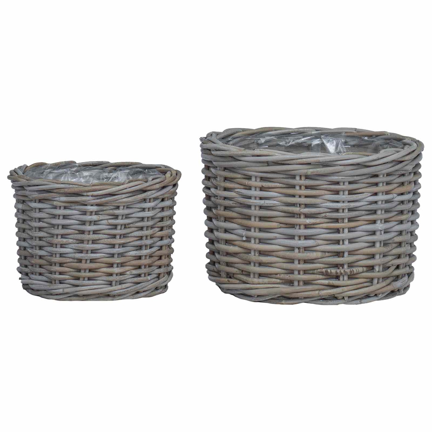 Cestino per Piante con archiviazione 2 pcs Grigio Rattan Kubu | homemem39