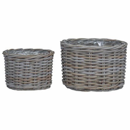 Cestino per Piante con archiviazione 2 pcs Grigio Rattan Kubu | homemem39