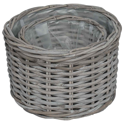 Cestino per Piante con archiviazione 2 pcs Grigio Rattan Kubu | homemem39