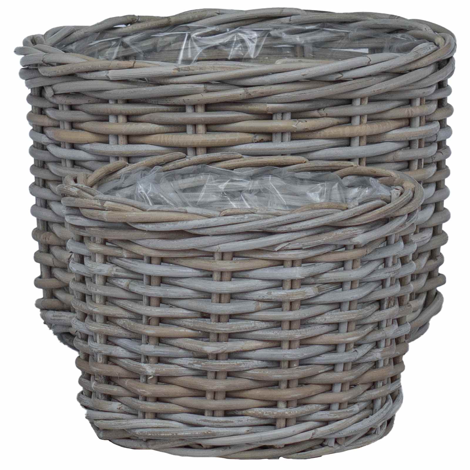 Cestino per Piante con archiviazione 2 pcs Grigio Rattan Kubu | homemem39