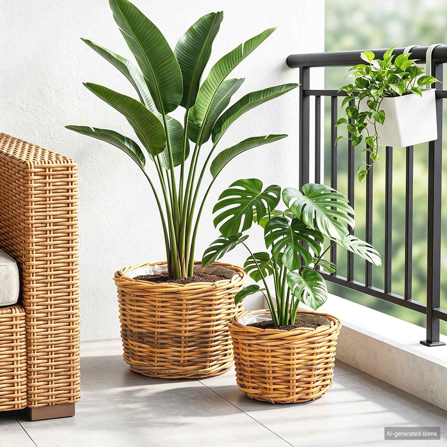 Cestino per Piante 2 pz Marrone Naturale Rattan Kubu