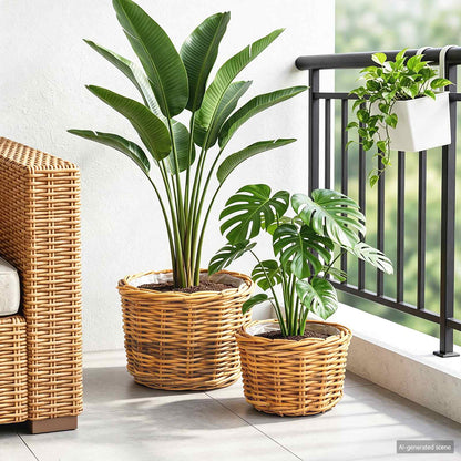 Cestino per Piante 2 pz Marrone Naturale Rattan Kubu