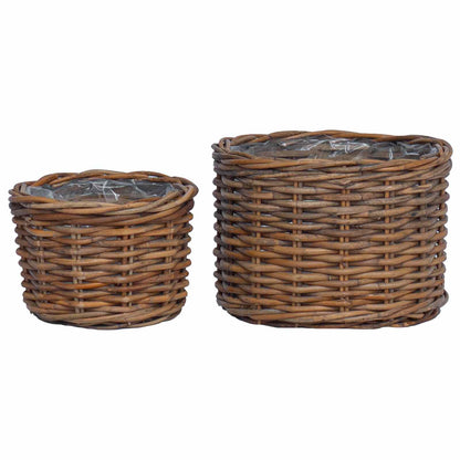 Cestino per Piante con archiviazione 2 pcs Marrone Rattan Kubu | homemem39