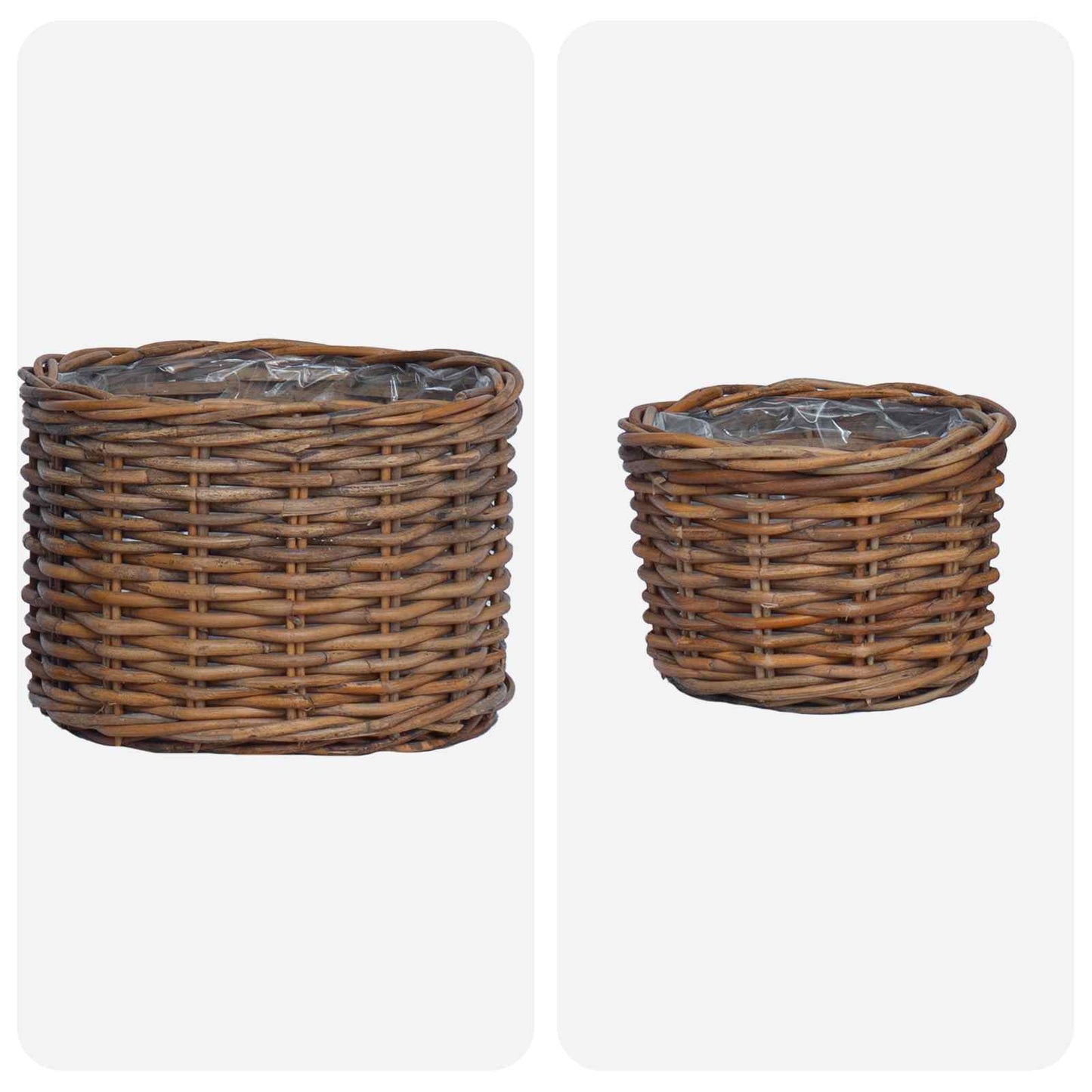Cestino per Piante con archiviazione 2 pcs Marrone Rattan Kubu | homemem39