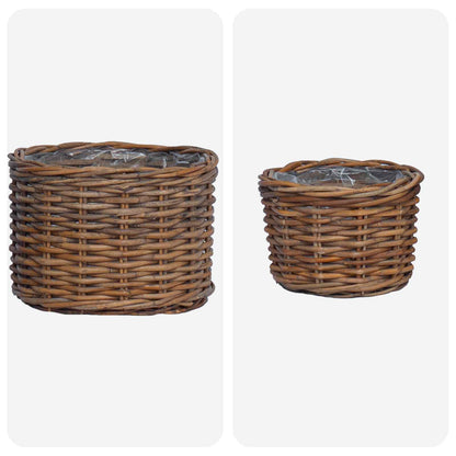 Cestino per Piante con archiviazione 2 pcs Marrone Rattan Kubu | homemem39