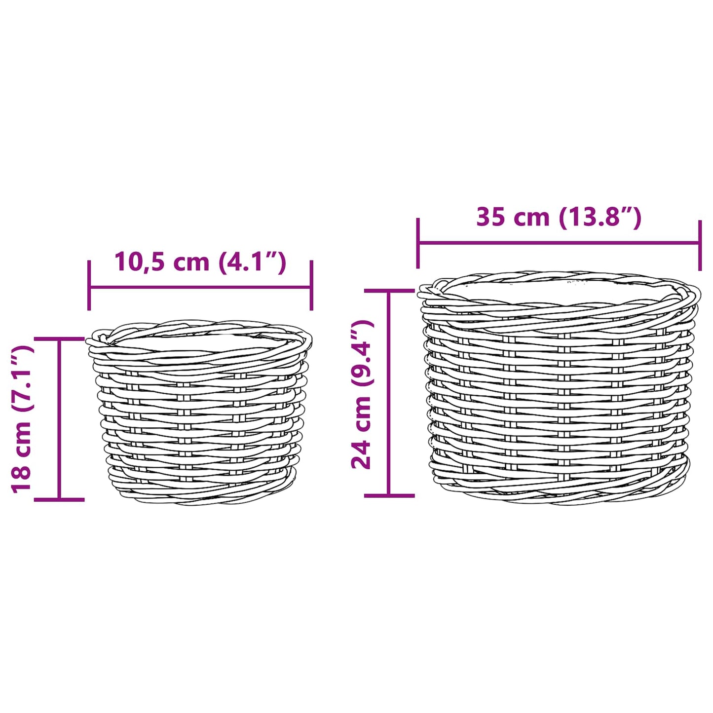 Cestino per Piante con archiviazione 2 pcs Marrone Rattan Kubu | homemem39