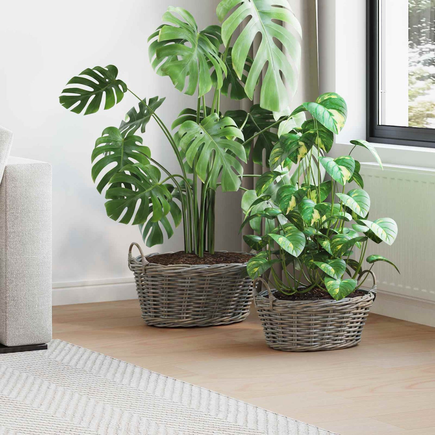 Cesto per Piante con archiviazione 2 pcs Grigio Rattan Lacak | homemem39