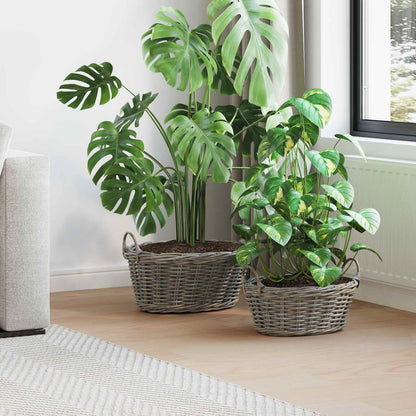 Cesto per Piante con archiviazione 2 pcs Grigio Rattan Lacak | homemem39