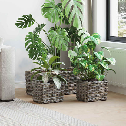 Cestino da Vaso con archiviazione 3 pcs Grigio Rattan Kubu | homemem39