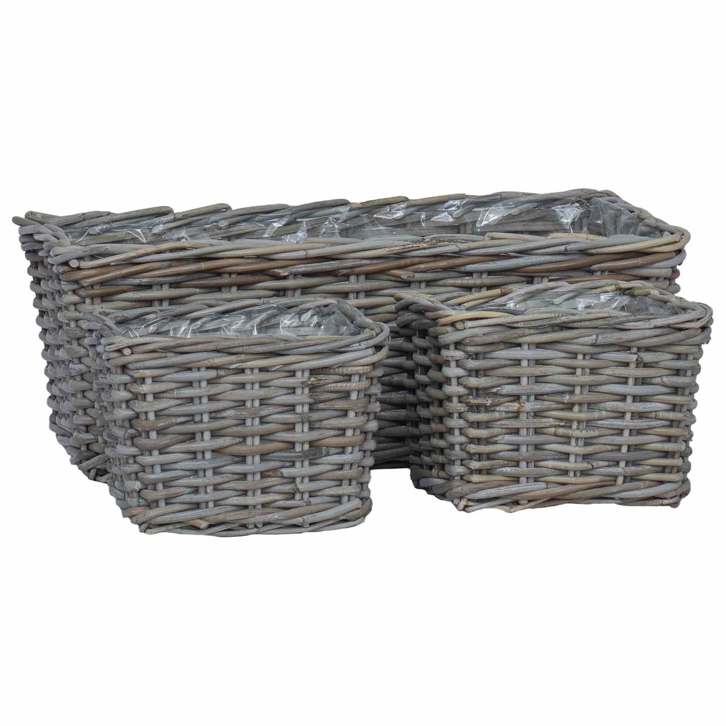 Cestino da Vaso con archiviazione 3 pcs Grigio Rattan Kubu | homemem39