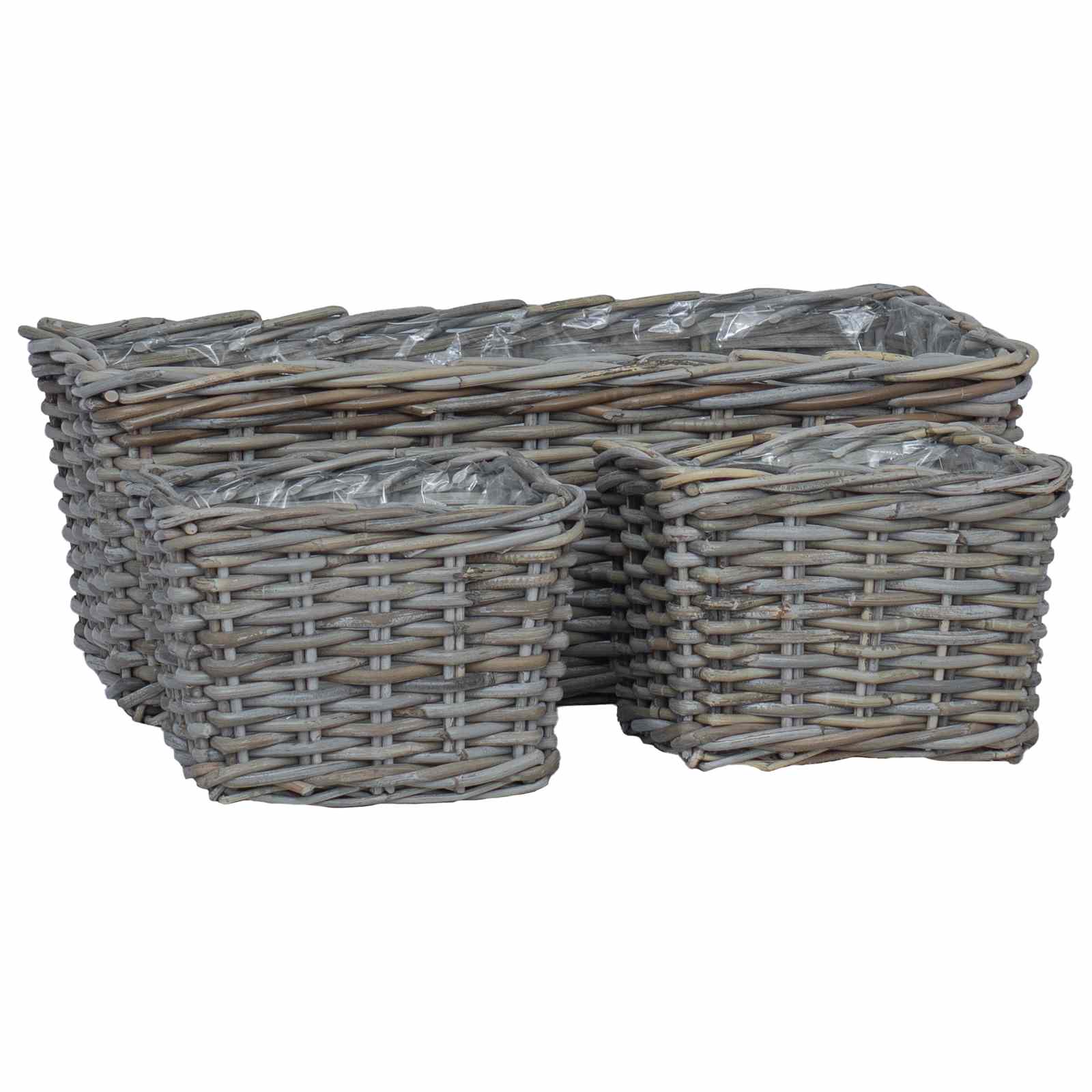 Cestino da Vaso con archiviazione 3 pcs Grigio Rattan Kubu | homemem39