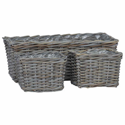 Cestino da Vaso con archiviazione 3 pcs Grigio Rattan Kubu | homemem39