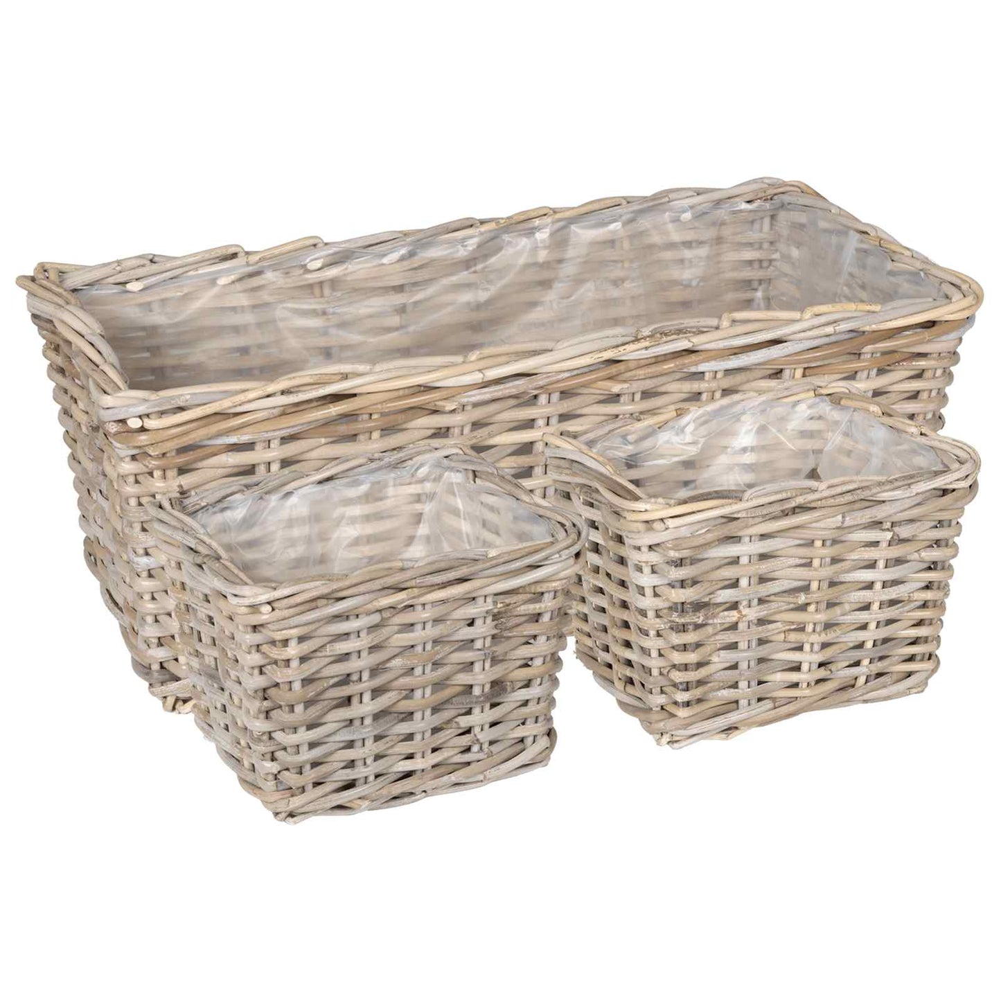 Cestino da Vaso 3 pz Grigio naturale Rattan Kubu