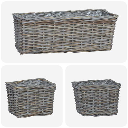 Cestino da Vaso con archiviazione 3 pcs Grigio Rattan Kubu | homemem39