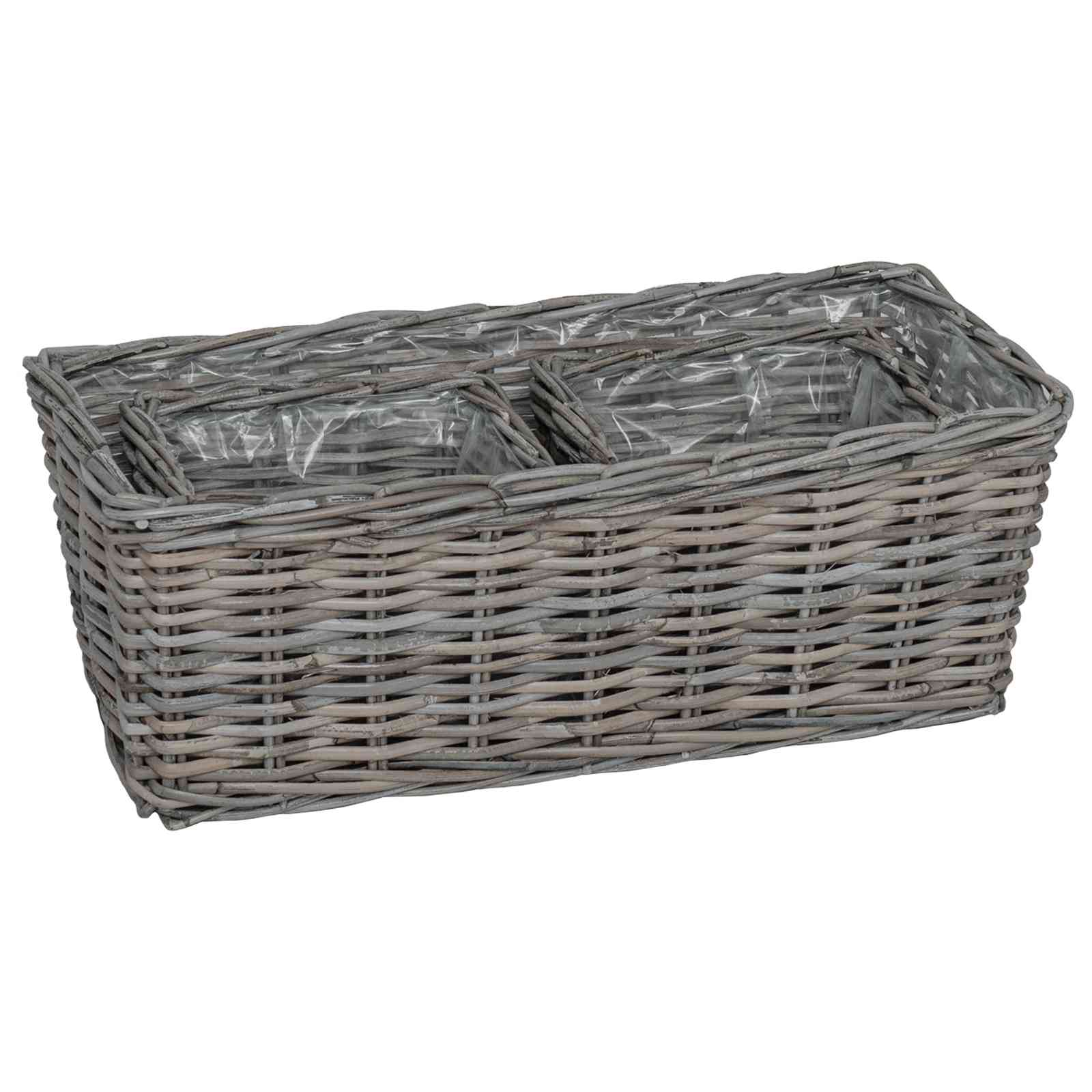 Cestino da Vaso con archiviazione 3 pcs Grigio Rattan Kubu | homemem39