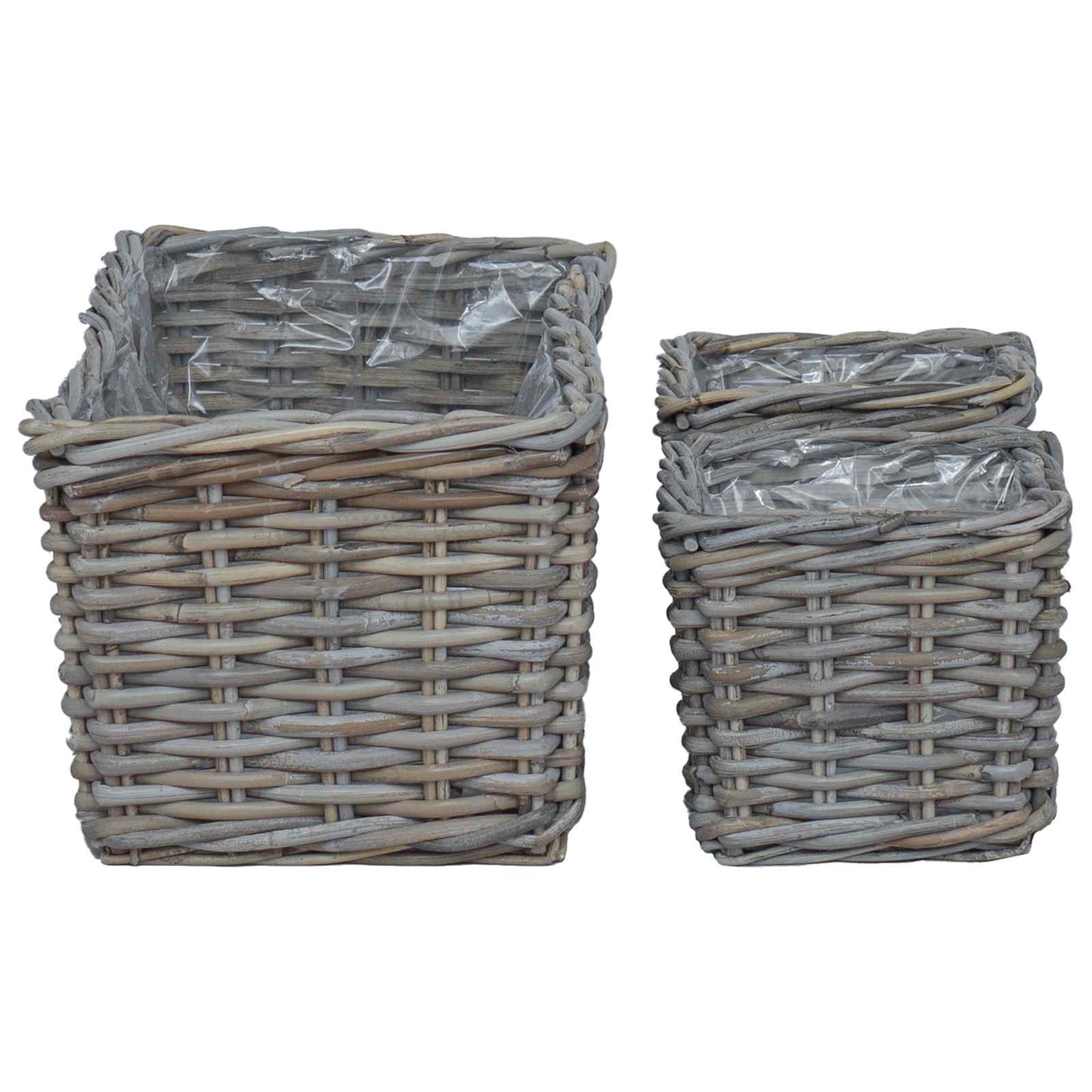 Cestino da Vaso con archiviazione 3 pcs Grigio Rattan Kubu | homemem39