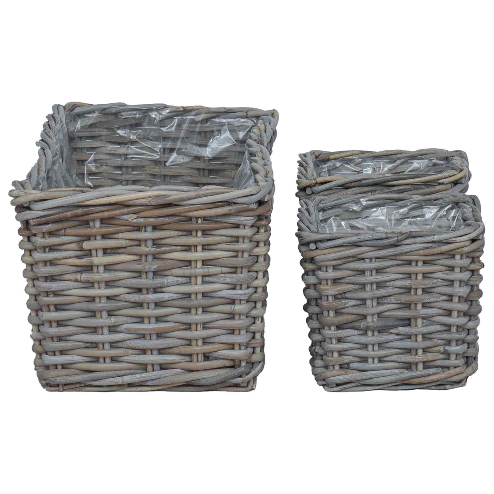 Cestino da Vaso con archiviazione 3 pcs Grigio Rattan Kubu | homemem39