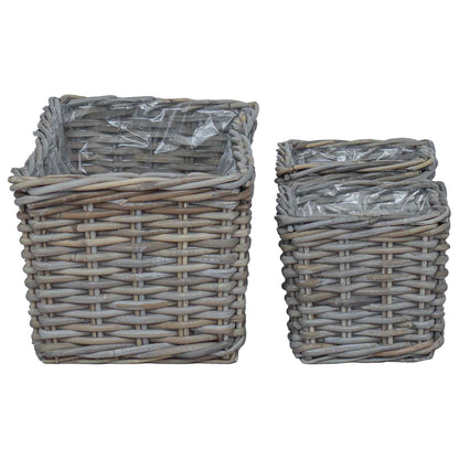 Cestino da Vaso con archiviazione 3 pcs Grigio Rattan Kubu | homemem39