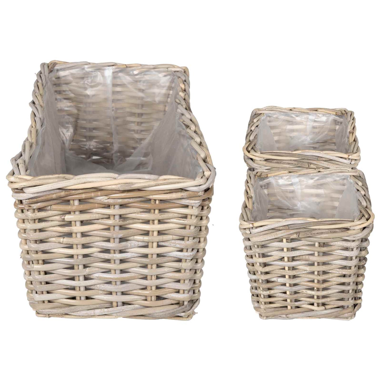 Cestino da Vaso 3 pz Grigio naturale Rattan Kubu