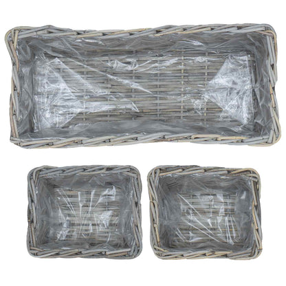 Cestino da Vaso con archiviazione 3 pcs Grigio Rattan Kubu | homemem39