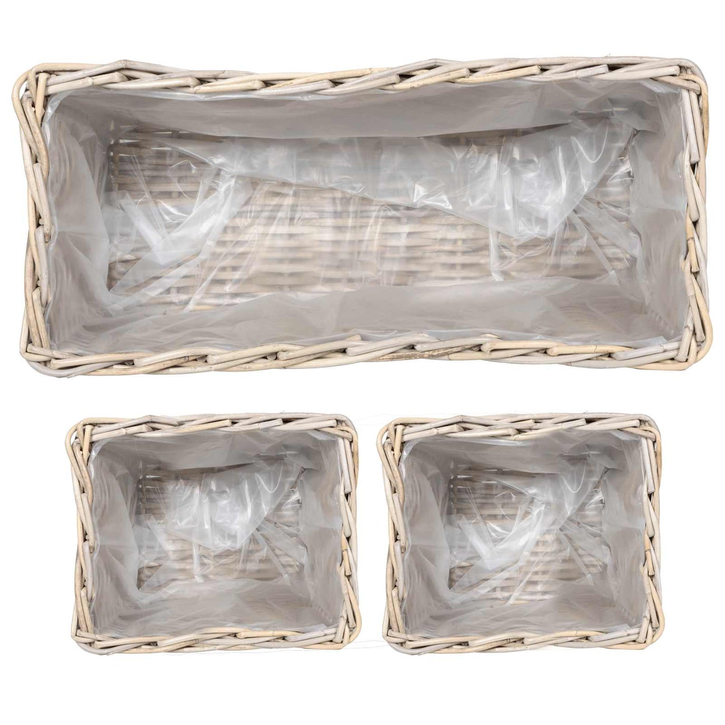 Cestino da Vaso 3 pz Grigio naturale Rattan Kubu