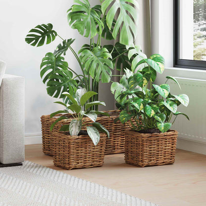 Cestino da Vaso con archiviazione 3 pcs Marrone Rattan Kubu | homemem39