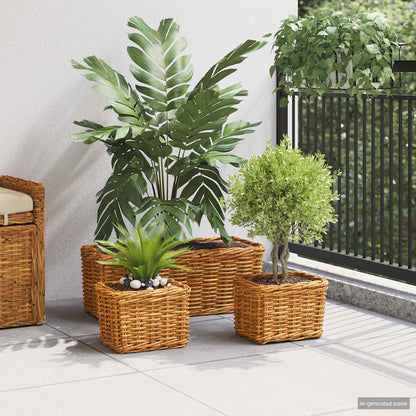 Cestino da Vaso 3 pz Marrone Naturale Rattan Kubu