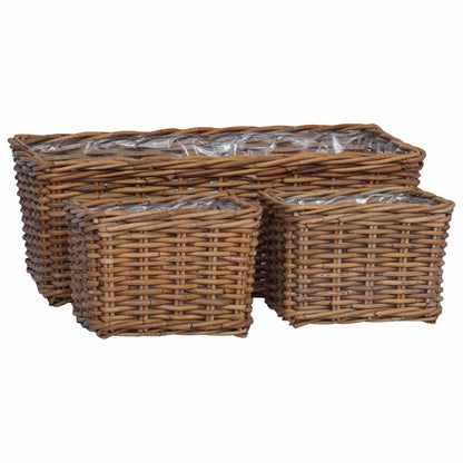 Cestino da Vaso con archiviazione 3 pcs Marrone Rattan Kubu | homemem39
