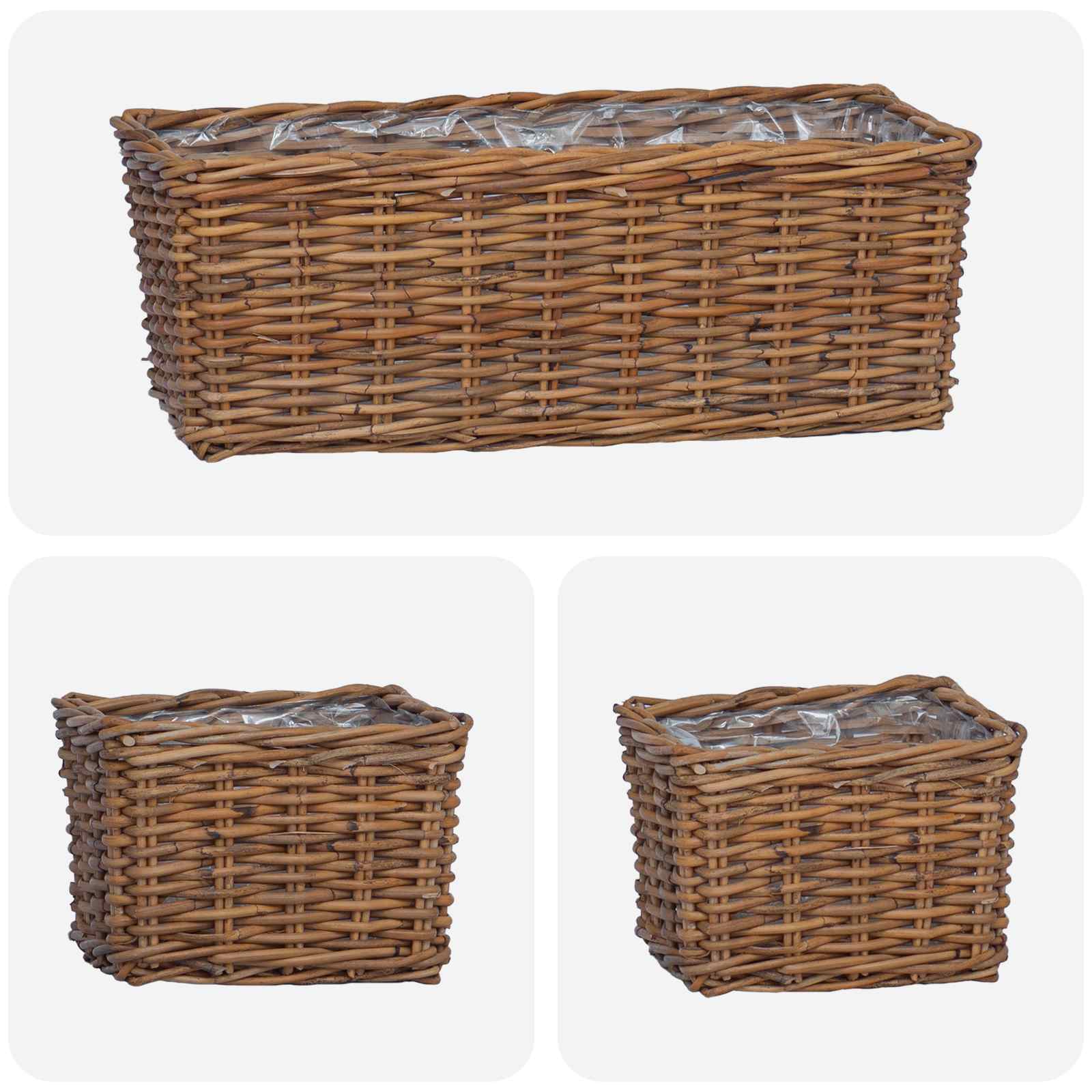 Cestino da Vaso con archiviazione 3 pcs Marrone Rattan Kubu | homemem39