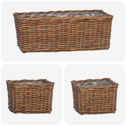 Cestino da Vaso con archiviazione 3 pcs Marrone Rattan Kubu | homemem39