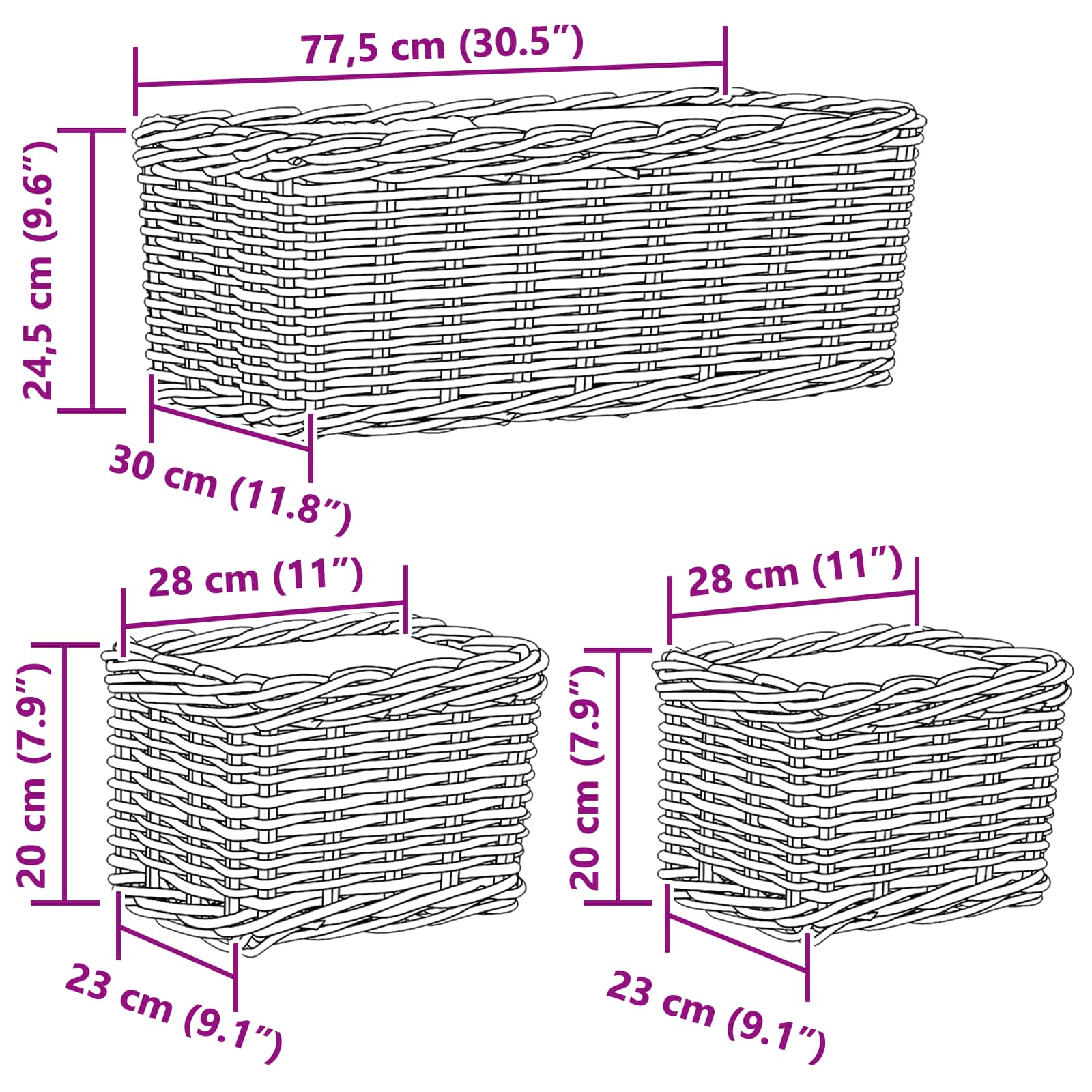 Cestino da Vaso con archiviazione 3 pcs Marrone Rattan Kubu | homemem39