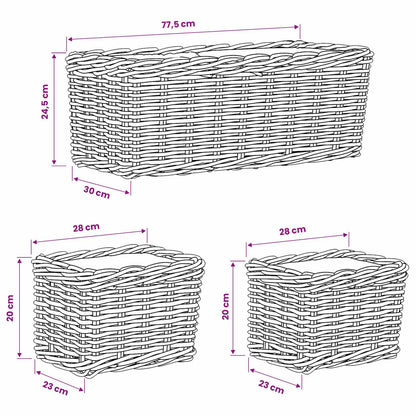 Cestino da Vaso 3 pz Marrone Naturale Rattan Kubu