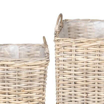 Cestino per Piante 2 pz Grigio naturale Rattan Kubu