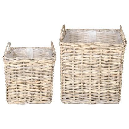 Cestino per Piante 2 pz Grigio naturale Rattan Kubu