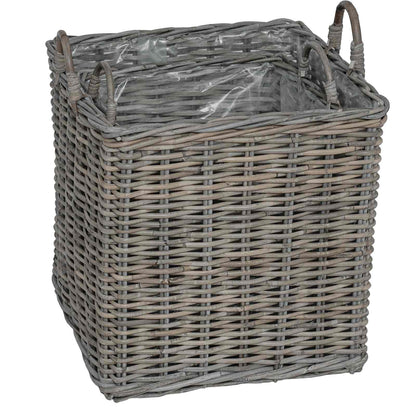 Cestino per Piante con archiviazione 2 pcs Grigio Rattan Lacak | homemem39