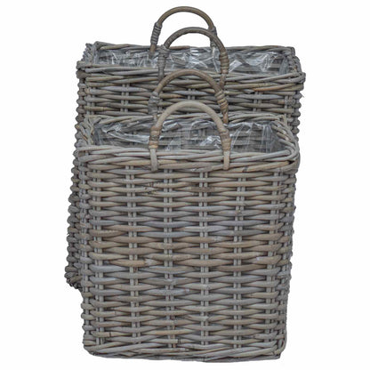Cestino per Piante con archiviazione 2 pcs Grigio Rattan Lacak | homemem39
