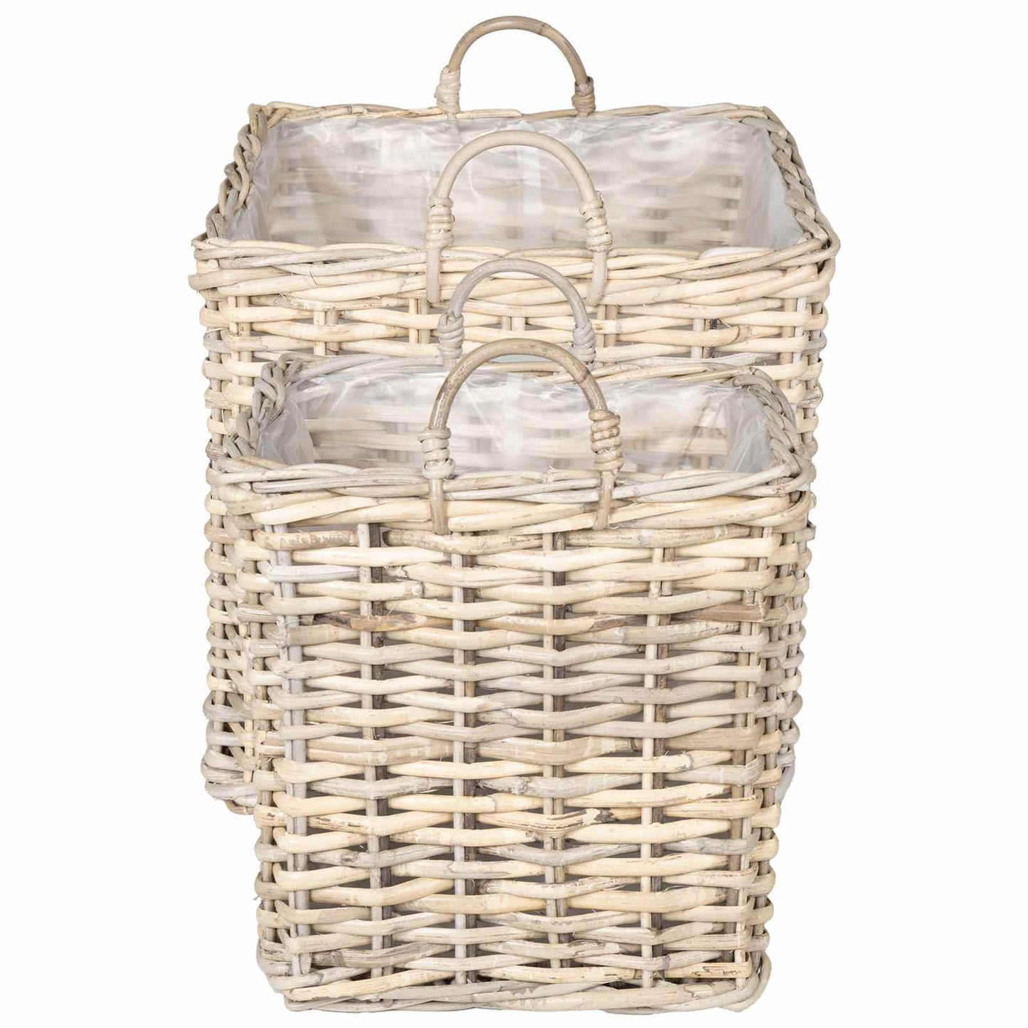 Cestino per Piante 2 pz Grigio naturale Rattan Kubu