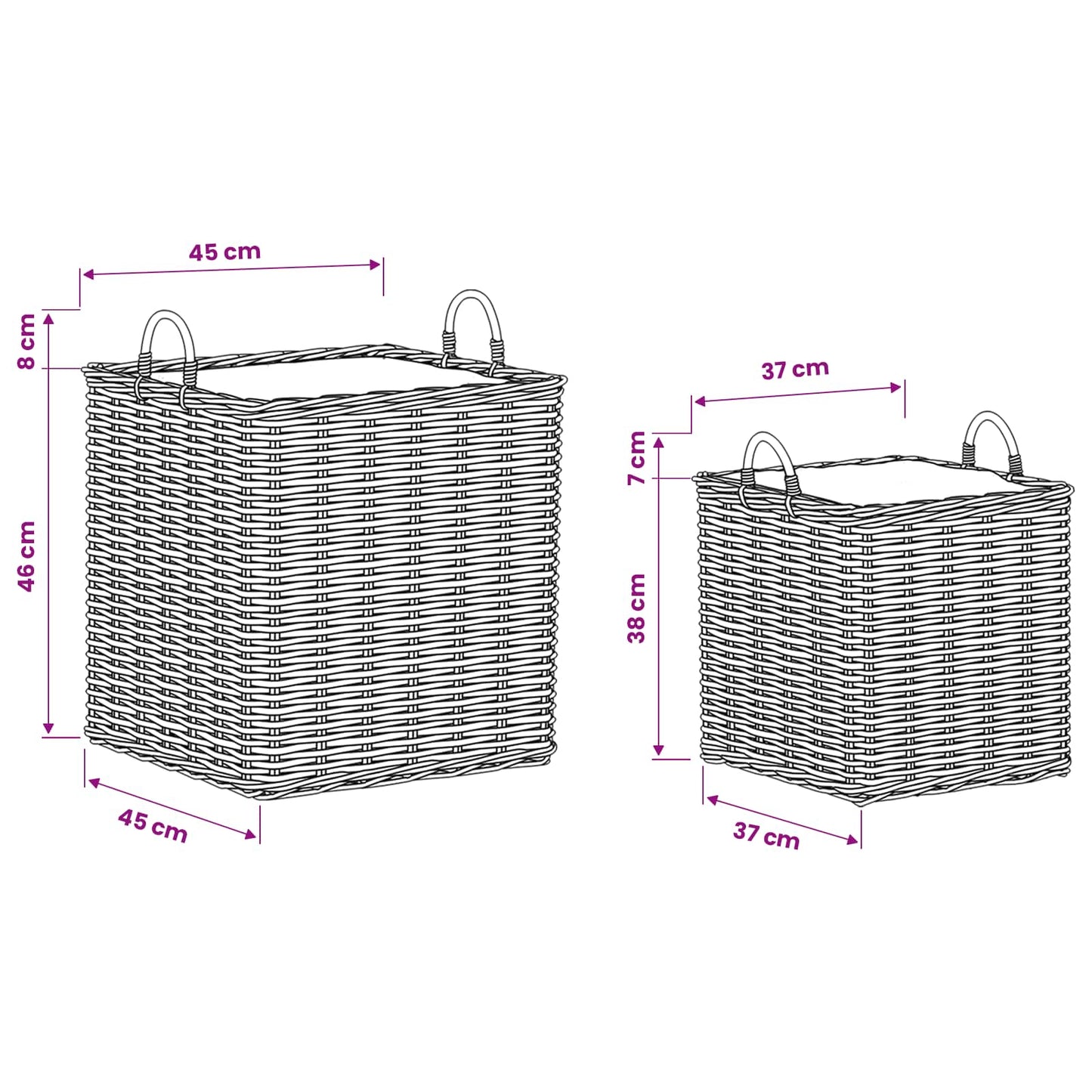 Cestino per Piante 2 pz Grigio naturale Rattan Kubu