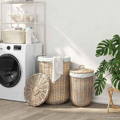 Cesto per la biancheria con coperchio 2 pcs Grigio naturale