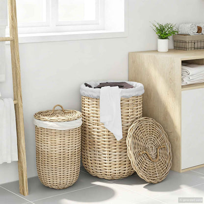 Cesto per la biancheria con coperchio 2 pcs Grigio naturale | homemem39