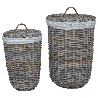 Cesto per la biancheria con coperchio 2 pcs Grigio naturale