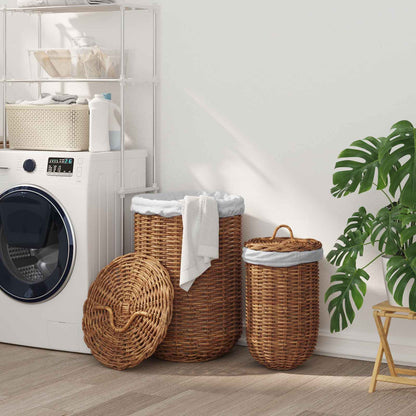 Cesto per la biancheria con coperchio 2 pcs Marrone Naturale | homemem39