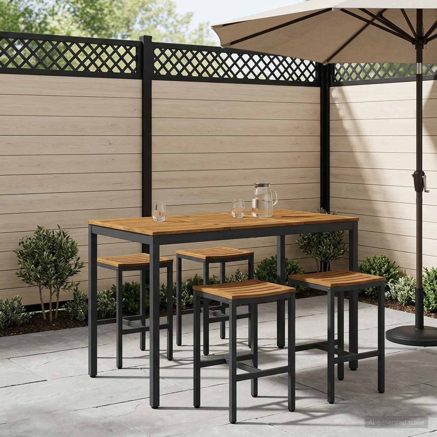 Tavolo Bar da Giardino Naturale e Nero 141 x 80,5 x 105 cm | homemem39