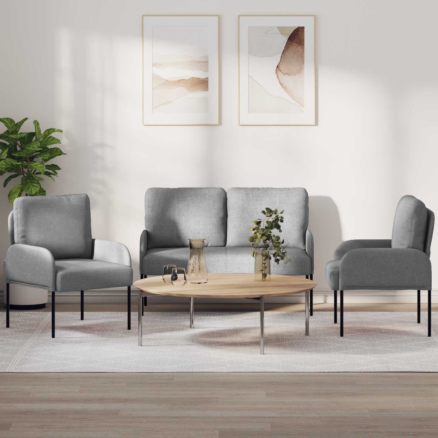 Set divani con cuscino 3 pcs Grigio chiaro 115 x 56 x 80 cm