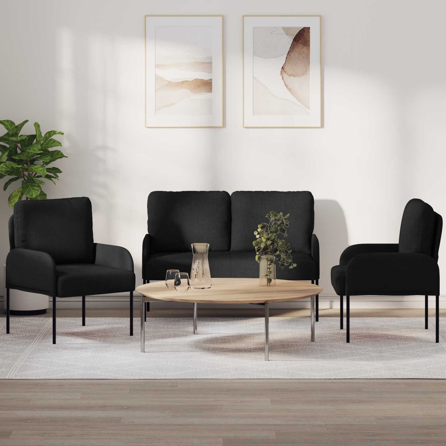 Set divani 3 pcs Nero 115 x 56 x 80 cm Legno compensato | homemem39